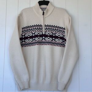 Izod Men’s Whisper White Fairisle 1/4 Zip Sweater Long‎ Sleeves Size Large